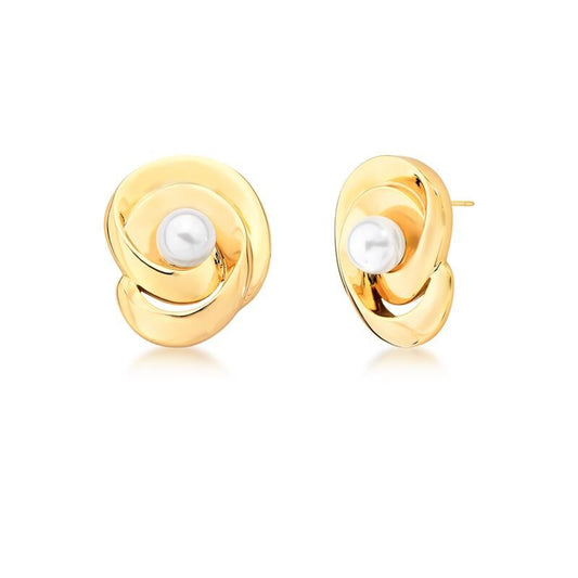 Brinco de pérola Shell com banho dourado, antialérgico 18k, 3cm de altura, 2,5cm de largura; semijoia de alta qualidade.