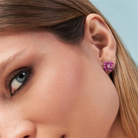 Brinco Prata Cristais de Coração Rosa