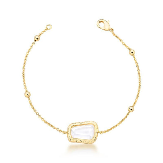 Pulseira Lumen com cristal e banho dourado, 3,10g, 18cm. Semijoia antialérgica de qualidade 18k e 24k.