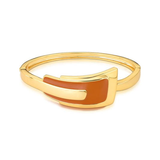 Bracelete Terracota dourado com acabamento esmaltado, semijoia antialérgica de alta qualidade em ouro 18k e 24k, 19,37g, 18cm, 6cm.