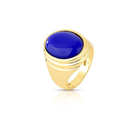 Anel Big Sur com banho dourado, cristal azul, 7g. Semijoias antialergicas 18k e 24k de alta qualidade.