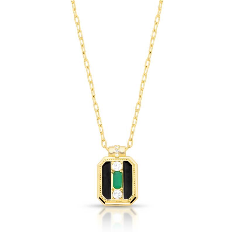 Colar Kingston antialérgico em 18k dourado com cristal e zircônia, pingente esmaltado de 2cmx1.3cm, semijoia fina.
