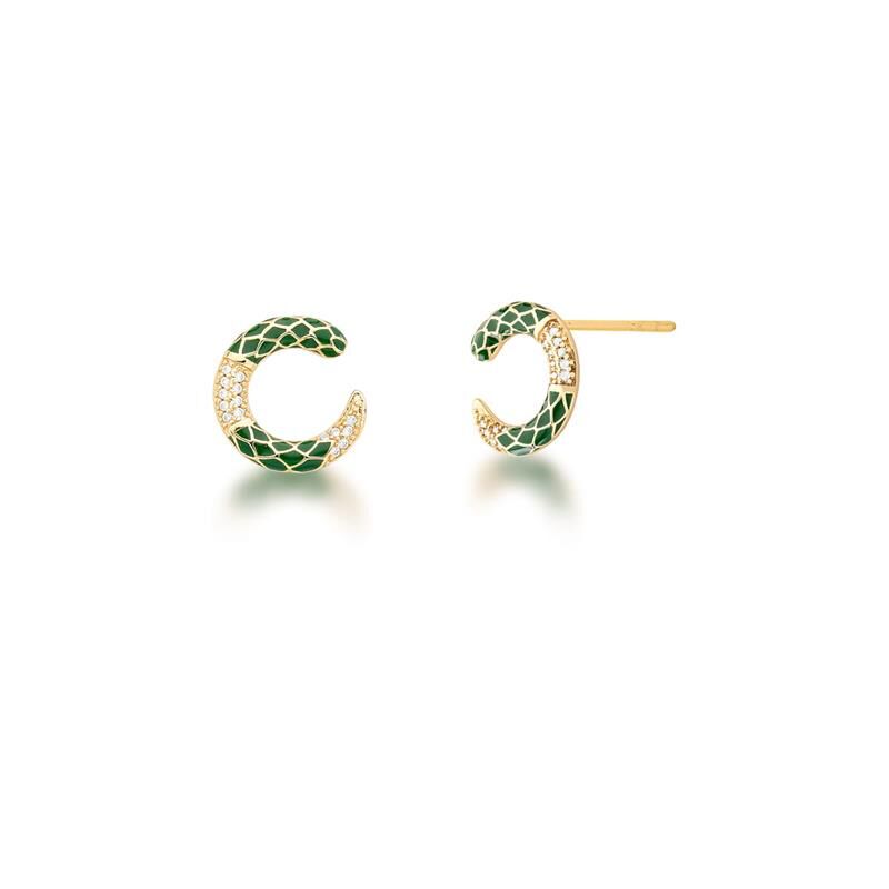 Brinco Snake Argola Pequena dourado com zircônia e cristal, semijoias de alta qualidade e antialérgicas, acabamento 24k.