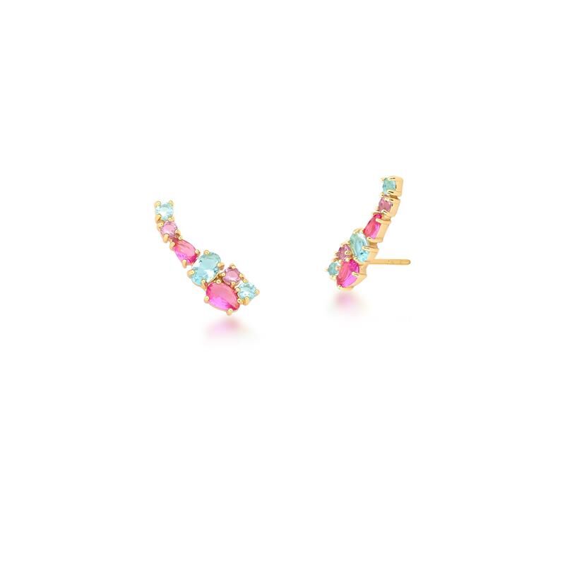Brinco Ear Cuff Primavera com pedras de zircônia em banho dourado, semijoias de alta qualidade antialérgicas em 18k e 24k.