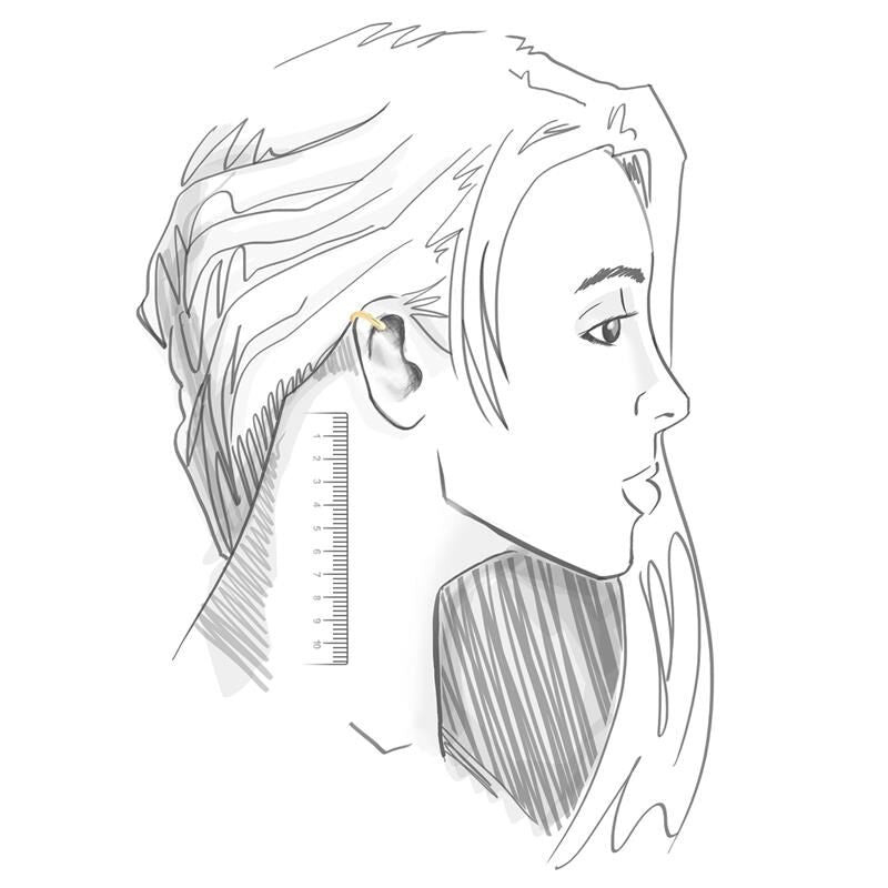 Desenho de perfil feminino usando piercing dourado, mostra semijoias antialérgicas de qualidade 18k e 24k com acabamento liso.