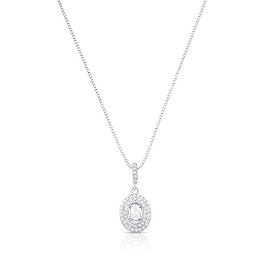 Colar Clarté de prata 925 com pingente de cristal e zircônia, 45cm, semijoia de alta qualidade e tecnologia antialérgica.