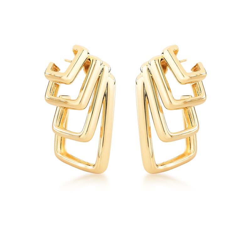 Argola Quattro Dourada, semijoias com zircônia, cristal, material antialérgico em banho dourado 18k e 24k, alta qualidade, 3,7cm.