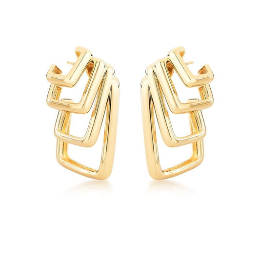 Argola Quattro Dourada, semijoias com zircônia, cristal, material antialérgico em banho dourado 18k e 24k, alta qualidade, 3,7cm.