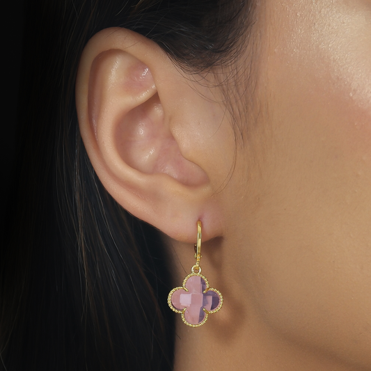 Brinco Alhambra Trevo em Zircônia Rosa