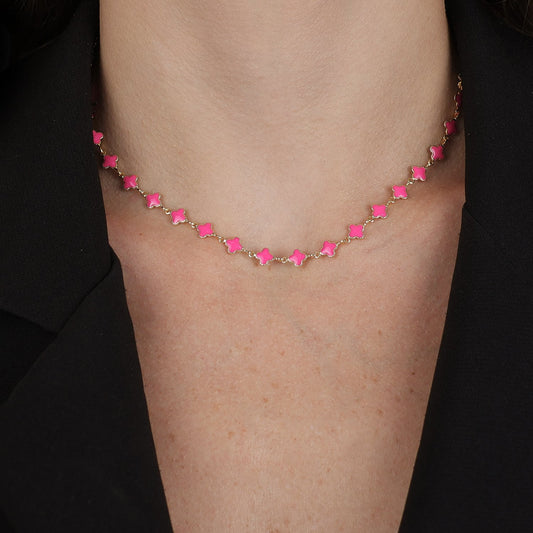 Colar Dourado de Trevos Rosa