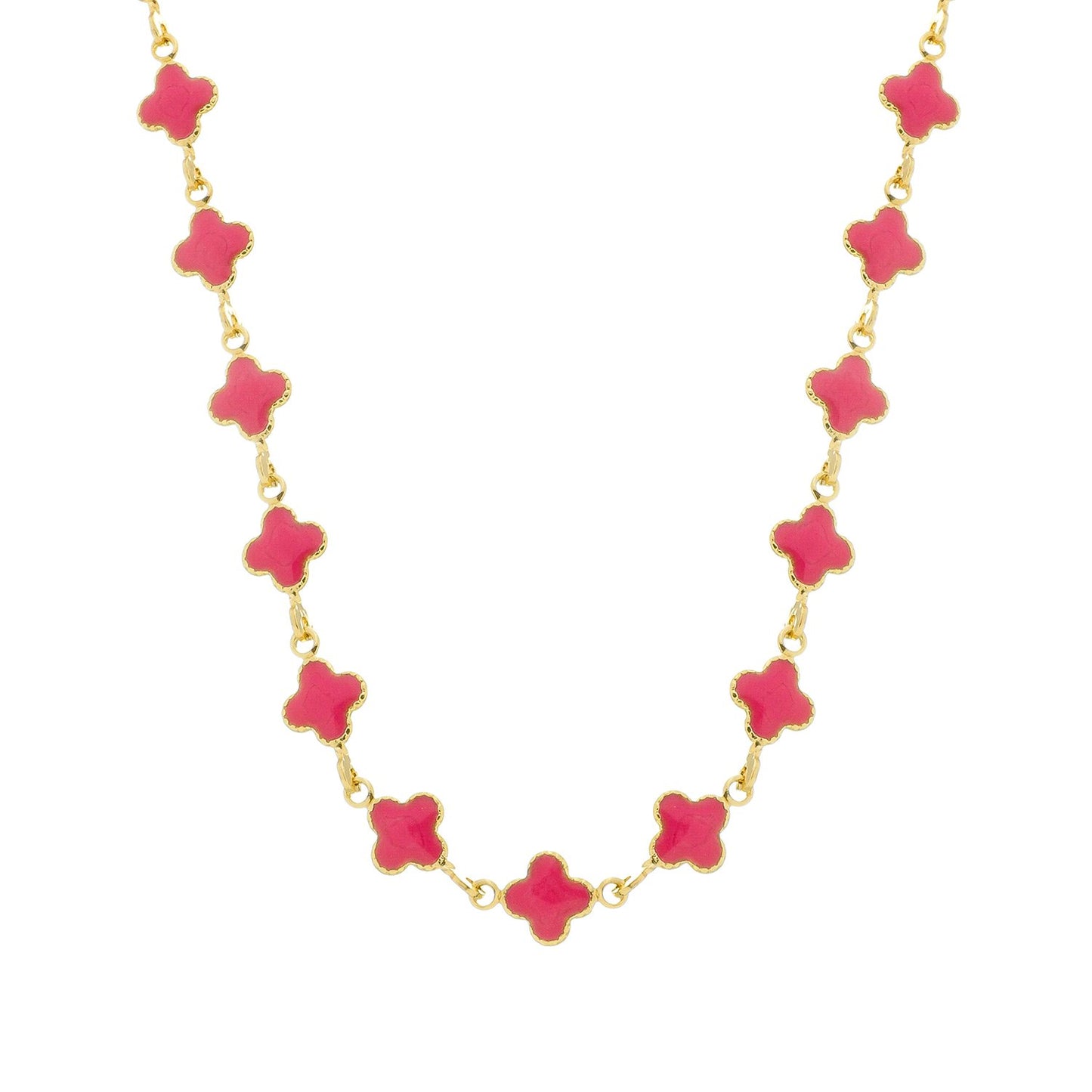 Colar Dourado de Trevos Rosa