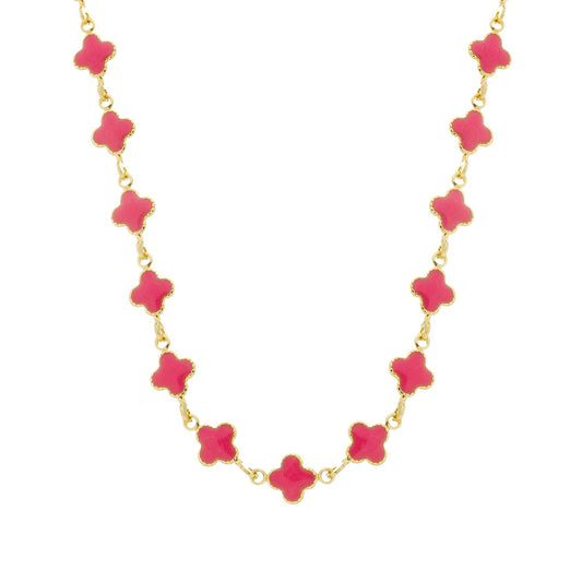 Colar Dourado de Trevos Rosa
