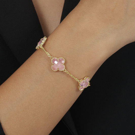 Pulseira Alhambra Trevos Rosa Zircônia