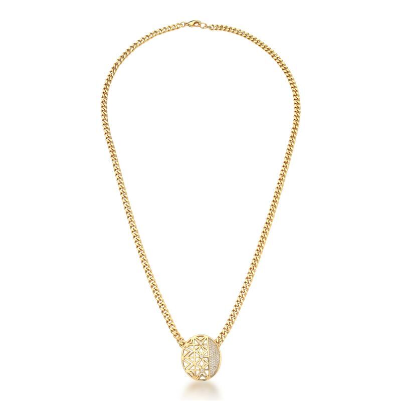 Colar Forma Nobre com pingente de zircônia, banho dourado, semijoia de alta qualidade e material antialérgico em ouro 18k-24k.