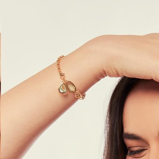 Pulseira Jasmin Verde com cristal, semijoia de alta qualidade e tecnologia antialérgica, ouro dourado 18k.