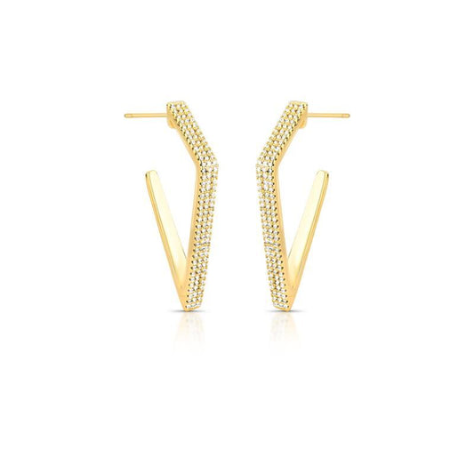 Argola Orbit em zircônia, semijoia de alta qualidade com banho dourado 18k e tecnologia antialérgica, 4,1cm altura, 1,8cm largura.
