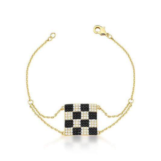 Pulseira Dourada Xadrez de Zircônia