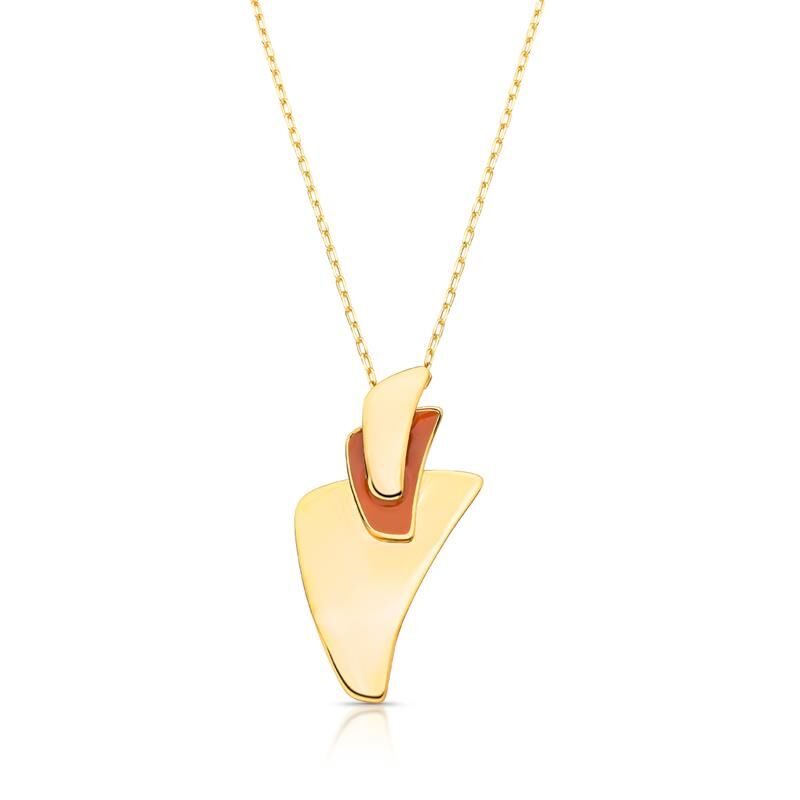 Colar esmaltado Terracota, 60cm, pingente 5x2.8cm, dourado banhado 18k-24k, semijoias de altaqualidade, tecnologia antialérgica.