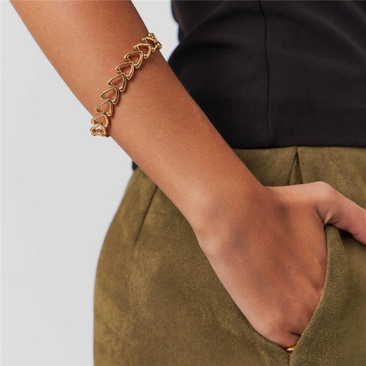 Pulseira Elos de Amor em ouro 18k, semijoia de alta qualidade, antialérgica, acabamento liso dourado 20cm.