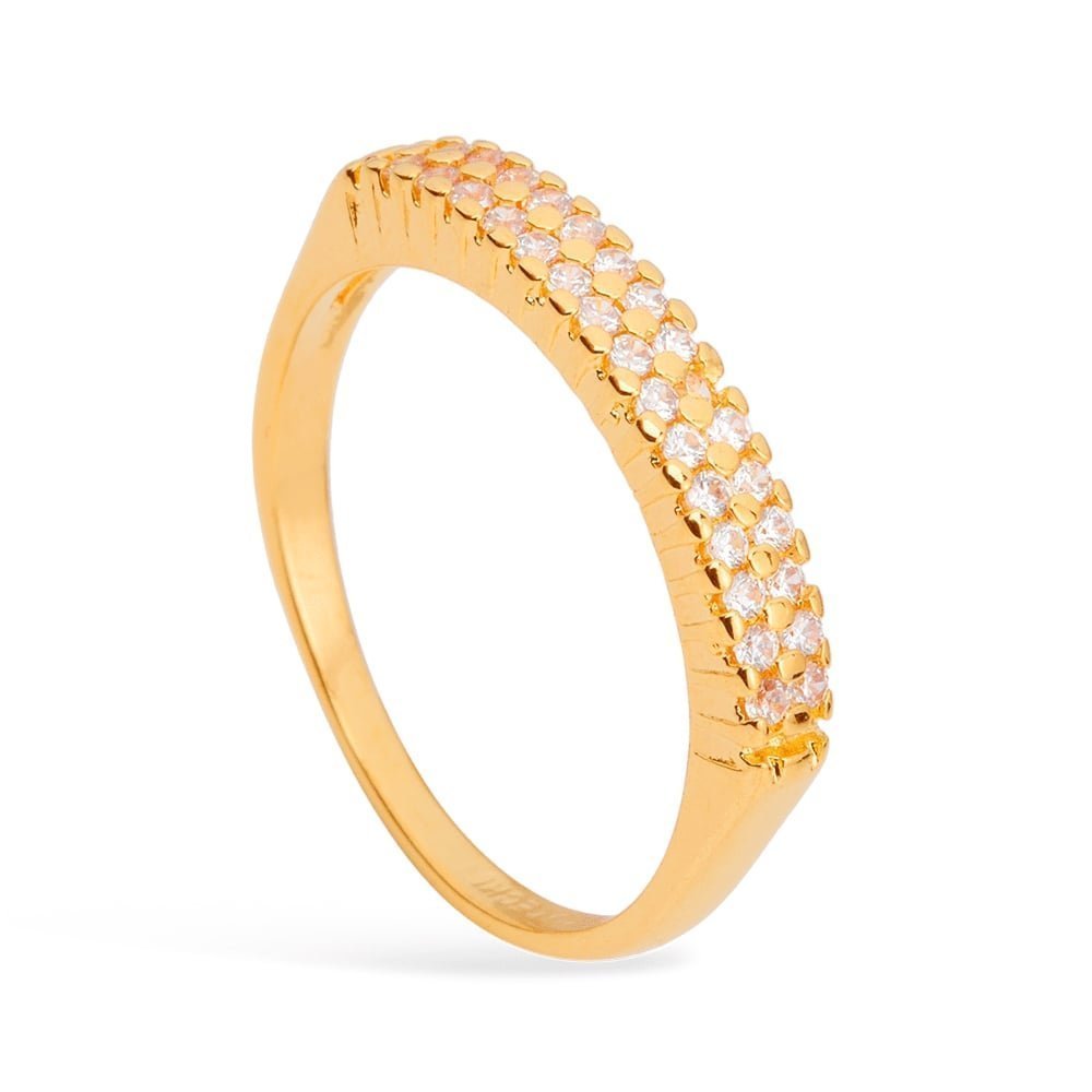 Anel dourado aparador duplo com zircônias, espessura de 0,3cm, banhado a ouro 24K, semijoias de alta qualidade antialérgicas.