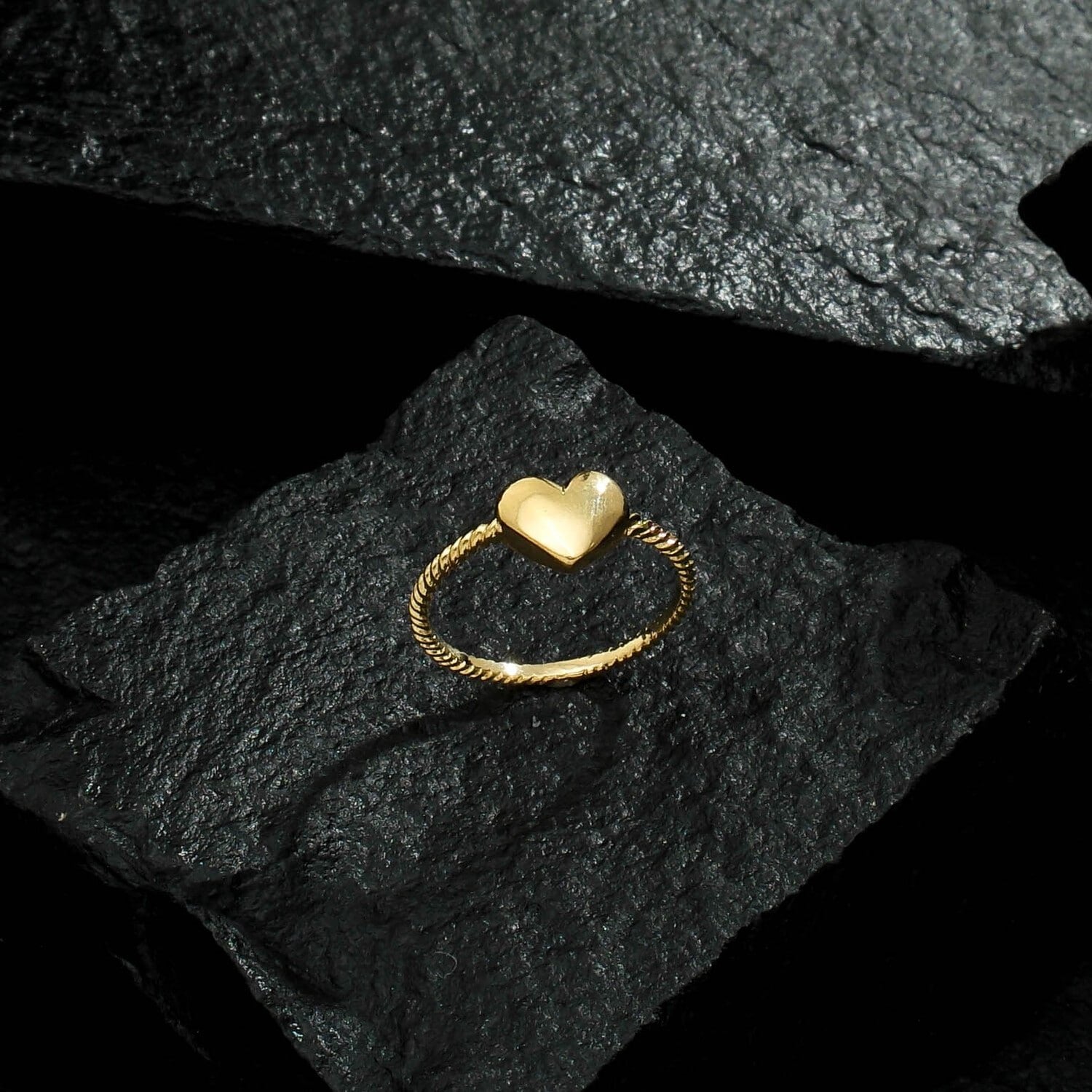Anel de falange coração em ouro 24K com tecnologia antialérgica, semijoia de alta qualidade ouro 18k e 24k, espessura 0,7cm, 1,3g.