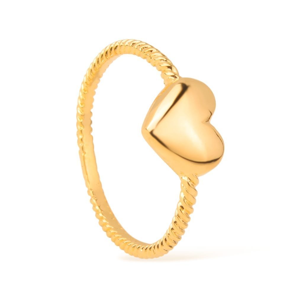 Anel dourado de falange com coração, espessura 0,7cm, 10 camadas de ouro 24K, semijoias de alta qualidade antialérgicas 18k e 24k.