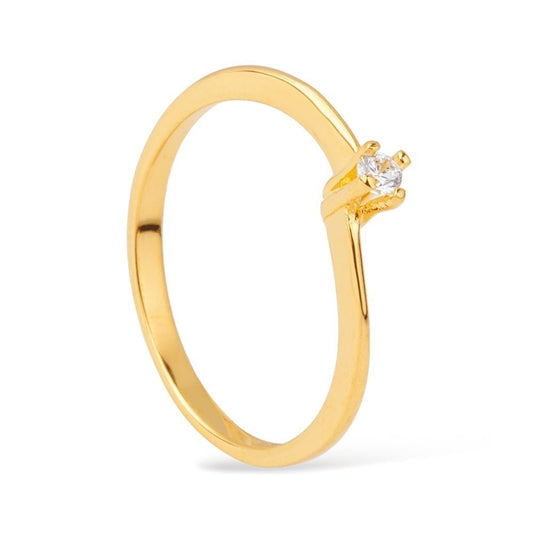 Anel solitário delicado com zircônia, semijoia de alta qualidade em 24K antialérgica, espessura 0,3cm, peso 1,2g, banhado a ouro.