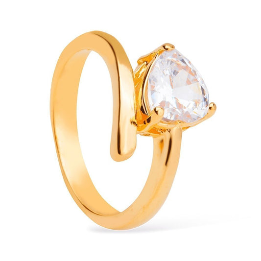 Anel dourado solitário com pedra de zircônia em 18k, antialérgico, semijoia de alta qualidade com 10 camadas de ouro 24k. Espessura 1,1cm.
