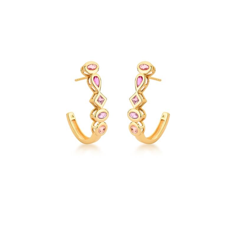 Brinco Prisma Argola dourado com cristal, semi joias antialérgica 18k 24k alta qualidade, altura 3,2cm largura 6mm, peso 4,50g.