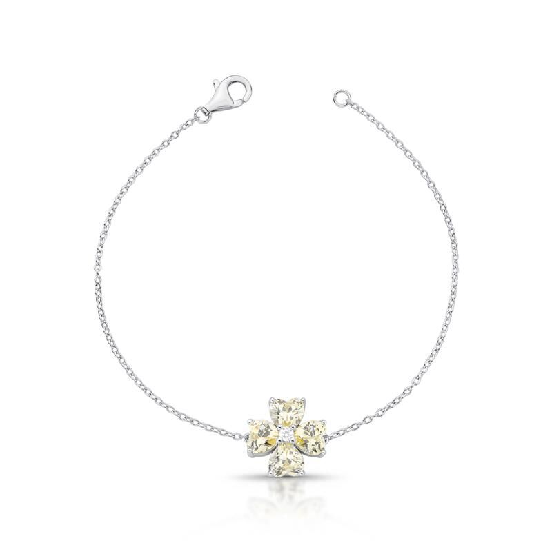 Pulseira Prata Flor em Cristais Amarelo Claro
