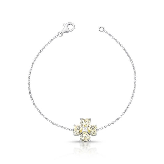Pulseira Prata Flor em Cristais Amarelo Claro
