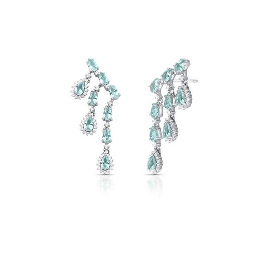 Brinco Ear Cuff Pêndulo com Cristais Verdes Prata 925
