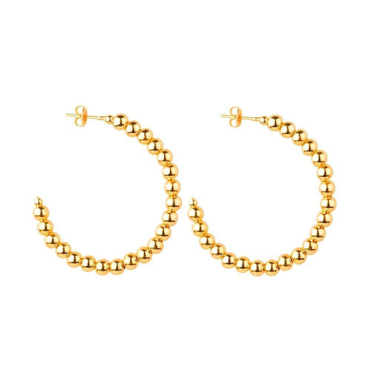 Brinco dourado de argola cravejado com bolinhas, 4,5cm, semijoias de alta qualidade em 24k, antialérgicas.