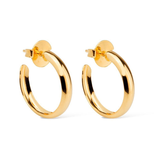 Brinco dourado de argola média lisa, semijoia de alta qualidade em 18K e 24K, antialérgica, com 10 camadas de ouro. Altura: 2cm.