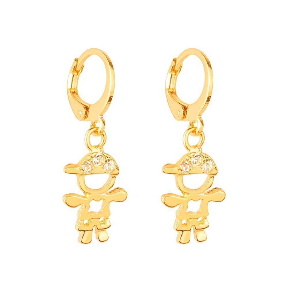 Brinco dourado de argolinha para menino com zircônia, semijoias de alta qualidade em 18k e 24k, antialérgicas.