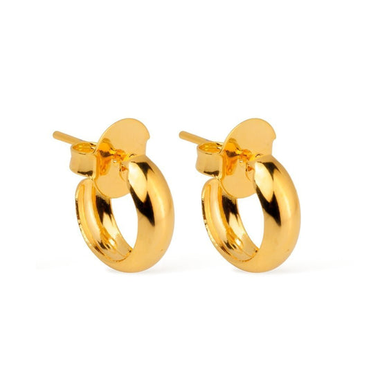 Brinco dourado de argolinha, semijoia antialérgica de alta qualidade banhada a 24K. Design elegante para complementar looks sofisticados.