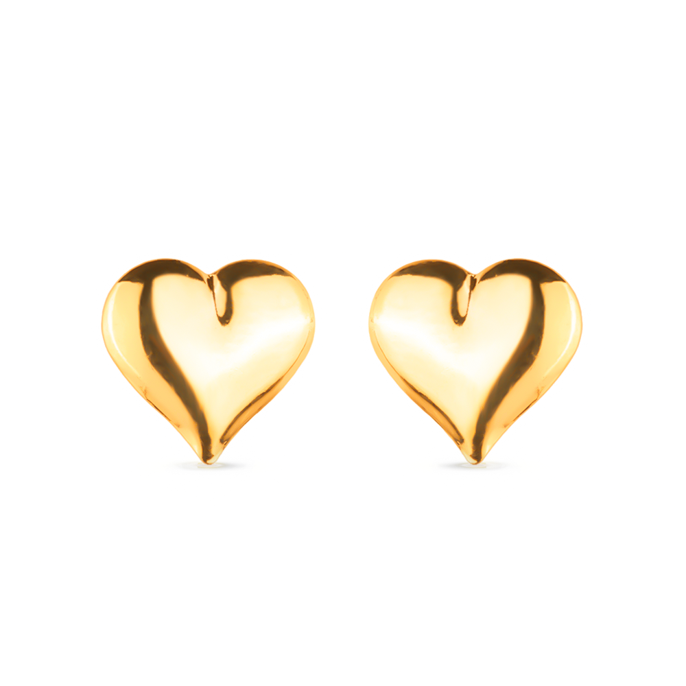 Brinco dourado de coração médio, semijoias de alta qualidade com banho de 10 camadas de ouro 24K, antialérgico, 1cm de altura e largura.