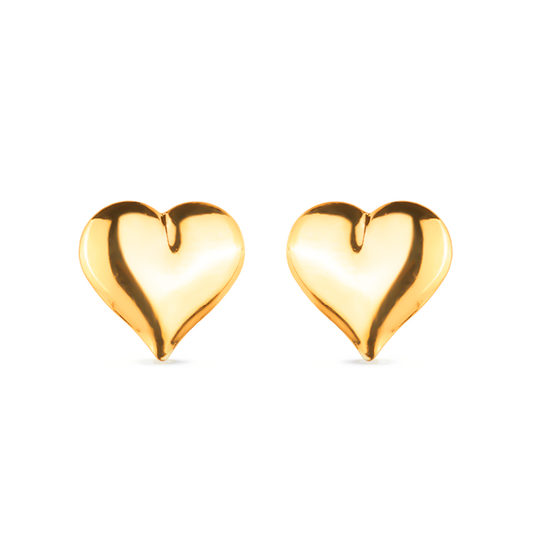 Brinco dourado de coração médio, semijoias de alta qualidade com banho de 10 camadas de ouro 24K, antialérgico, 1cm de altura e largura.