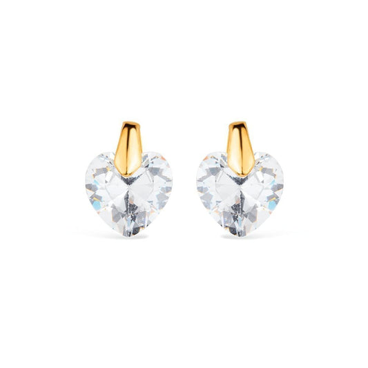Brinco dourado com zircônia em formato de coração, semijoia de alta qualidade antialérgica em 24K, ideal para looks elegantes.