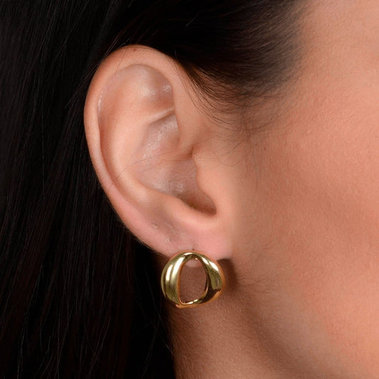 Brinco dourado elo corrente, semijoia de alta qualidade em 24k antialérgica, com 1,7cm, elegante acessório de moda para orelha. 