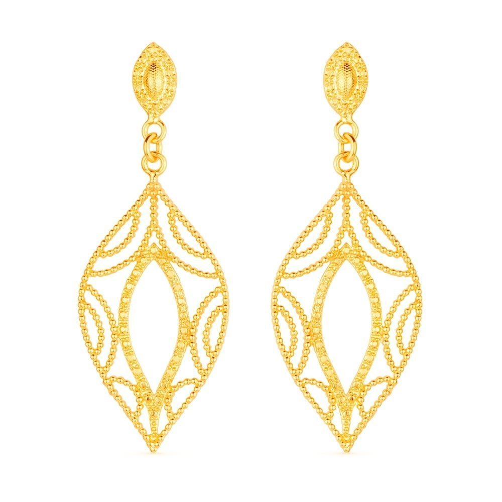 Brinco dourado folha de luxo com 10 camadas de ouro 24K, semijoia antialérgica de alta qualidade em 18k e 24k. Medidas: 6x2,3x0,2cm.