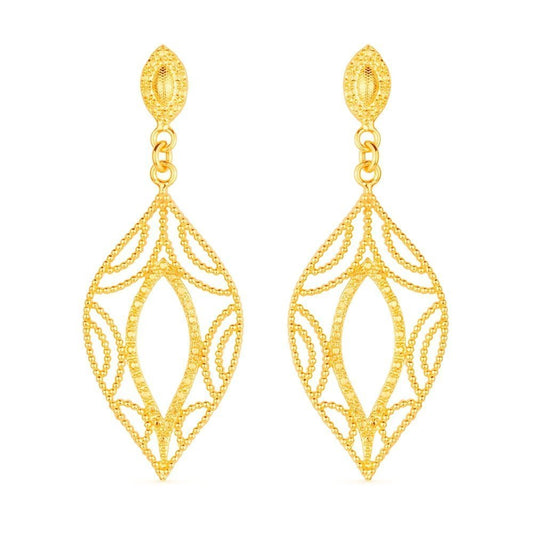 Brinco dourado folha de luxo com 10 camadas de ouro 24K, semijoia antialérgica de alta qualidade em 18k e 24k. Medidas: 6x2,3x0,2cm.