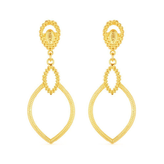 Brinco dourado gota de luxo, 5,7cm altura, 24K, semijoias de alta qualidade, tecnologia antialérgica, banho de ouro 24K, semijoias 18k e 24k antialérgicas.