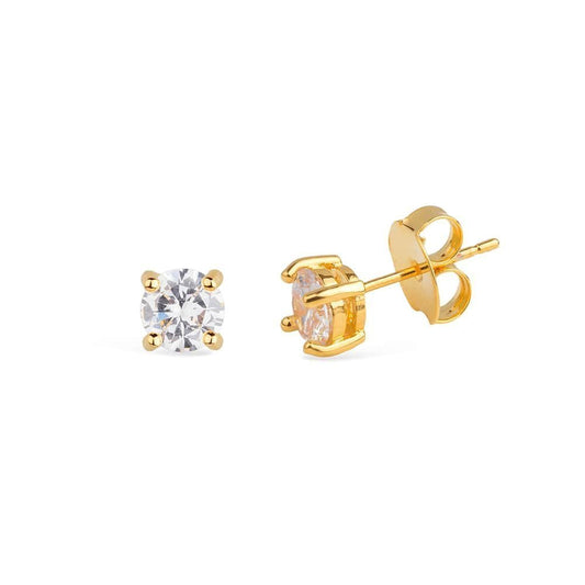 Brinco dourado com zircônia, 0,6cm, semijoia de alta qualidade em 24k, antialérgica, 10 camadas de ouro.