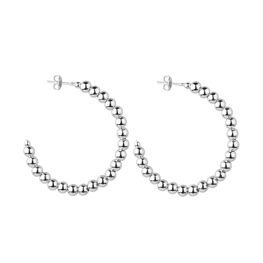 Brinco Prateado de Argola Cravejado Bolinhas