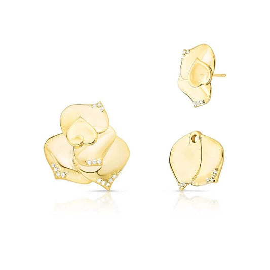 Brinco Vera Ear Jacket Flor com zircônia, semijoia antialérgica dourada em ouro 18k e 24k, design floral elegante.