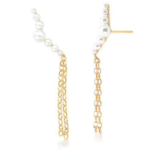 Brinco Ear Hook Correntes e Pérolas