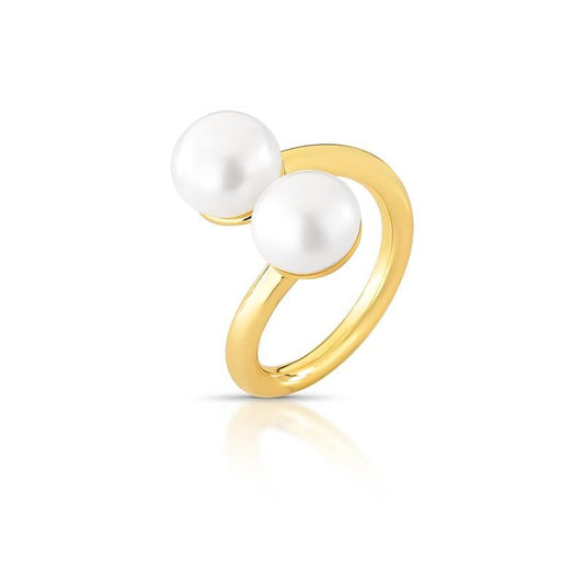 Anel Perla Flow dourado com pérolas, semijoias antialérgicas de alta qualidade 18k e 24k. Peso: 5,36g.