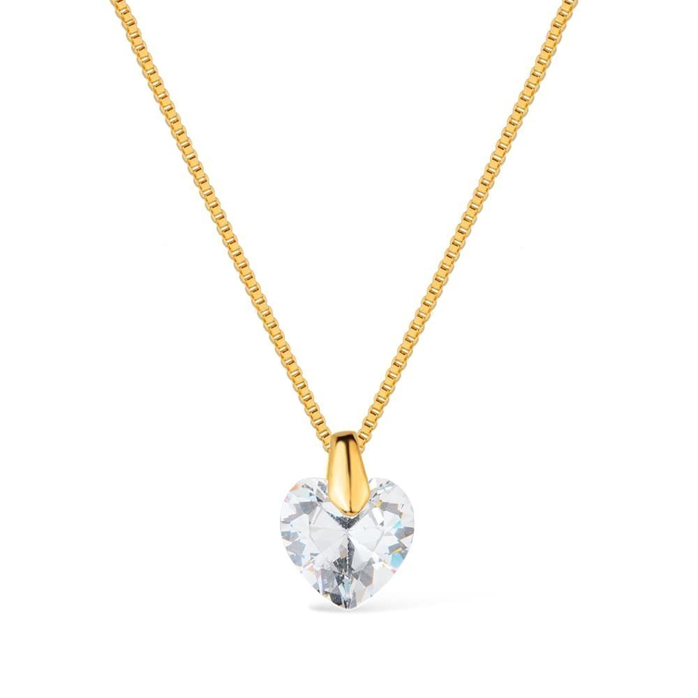 Colar dourado com pingente de coração em cristal, semijoia de alta qualidade antialérgica, banhado a ouro 24k, 45cm de comprimento.