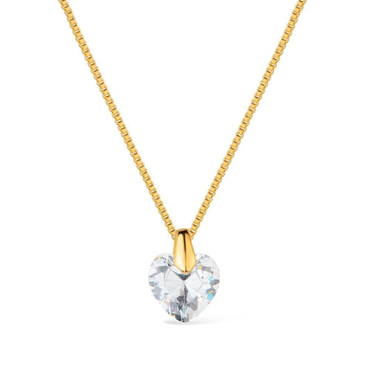 Colar dourado com pingente de coração em cristal, semijoia de alta qualidade antialérgica, banhado a ouro 24k, 45cm de comprimento.